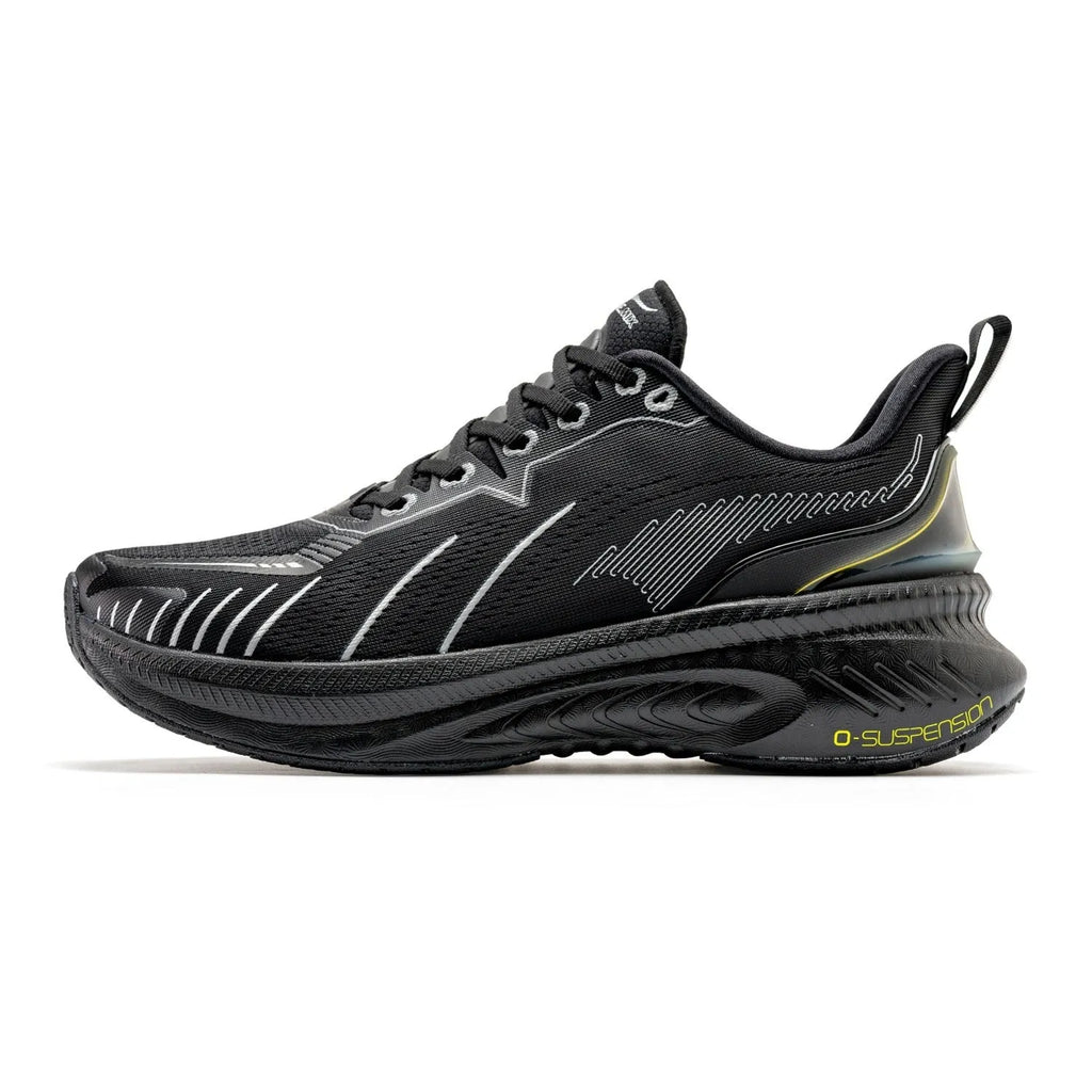 Men's low-top running shoes in various colours with rubber sole and PU mesh upper.