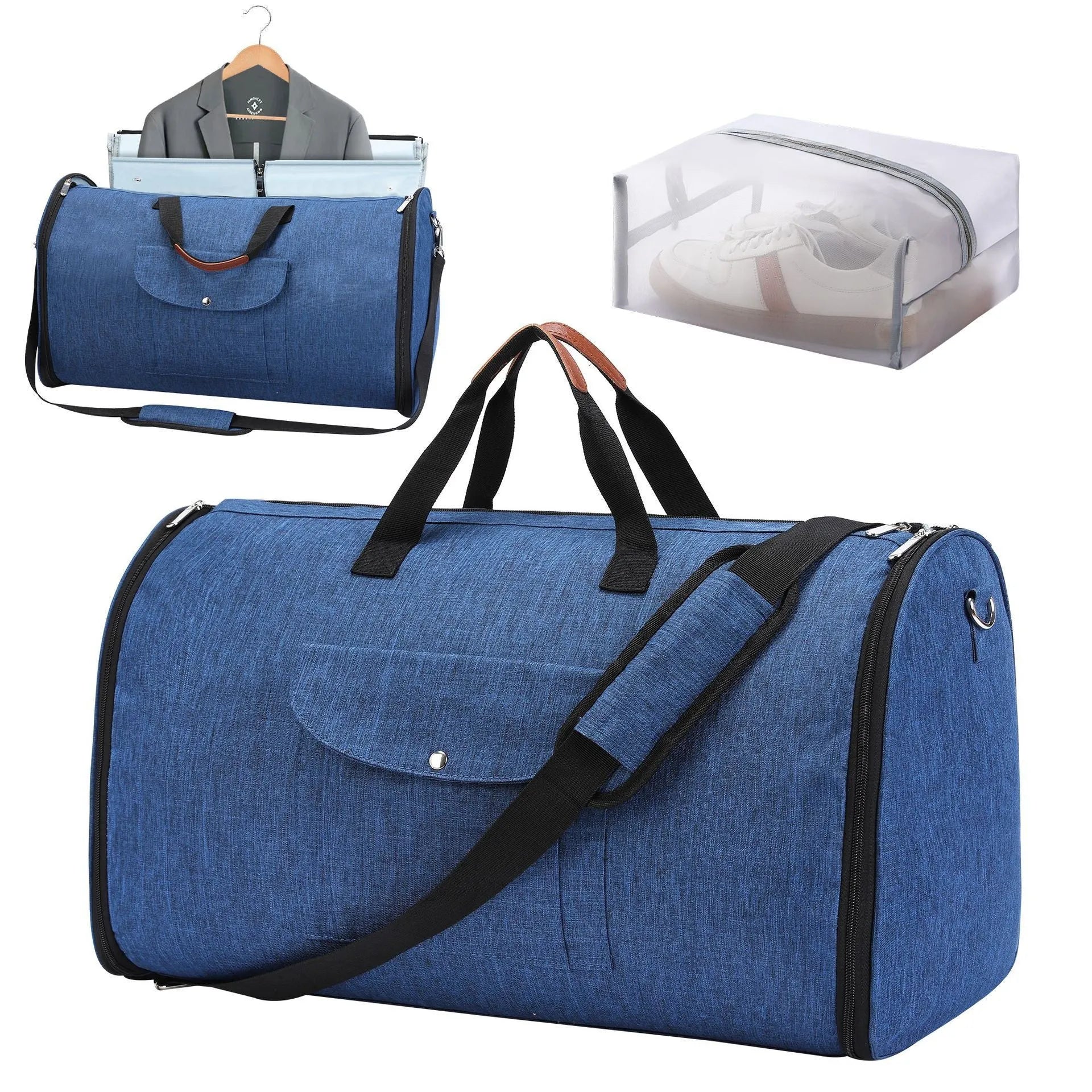 Dark blue Oxford cloth duffel bag with 36-55 litre capacity for travel and gym