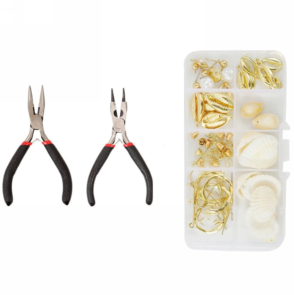 DIY earring set with heart-shaped alloy components in multiple colours, electroplated finish, in suit bag
