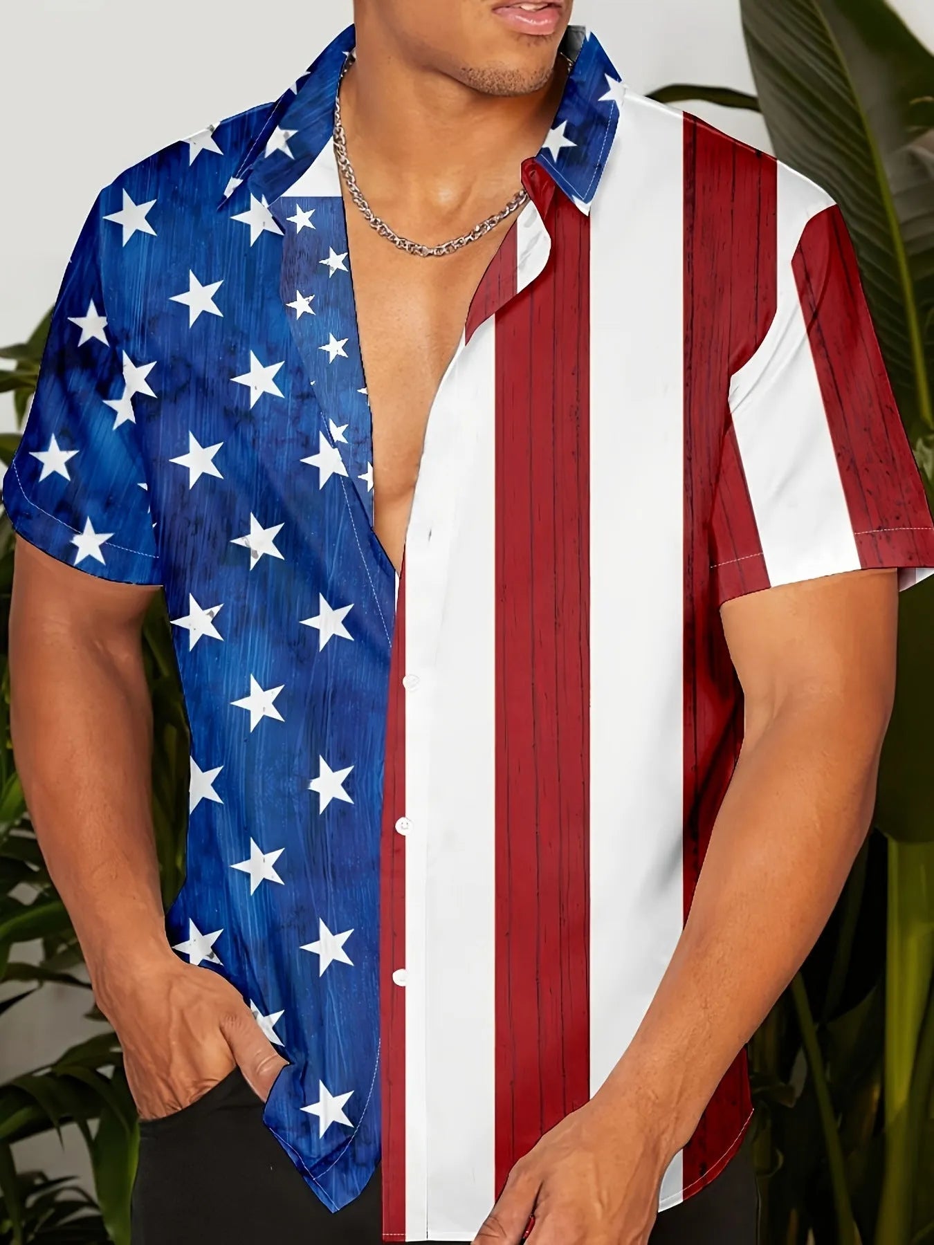Men's floral print short sleeve shirt with loose cardigan style in polyester elastic fabric