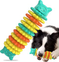 Blue rubber caterpillar-shaped dog chew toy on a white background.