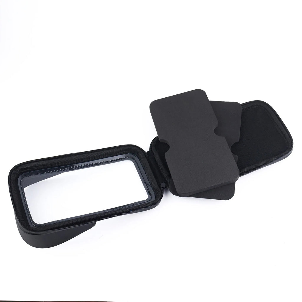 XL waterproof cycling phone bag mounted on bicycle handlebars with sun visor extended