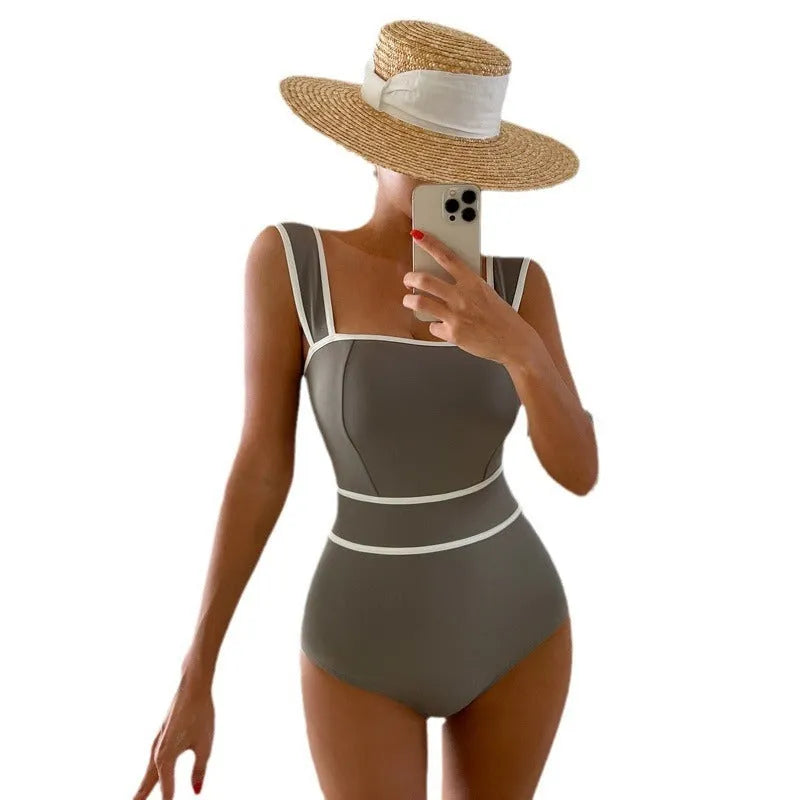 Women's backless one-piece swimsuit with lace-up design in nylon fabric