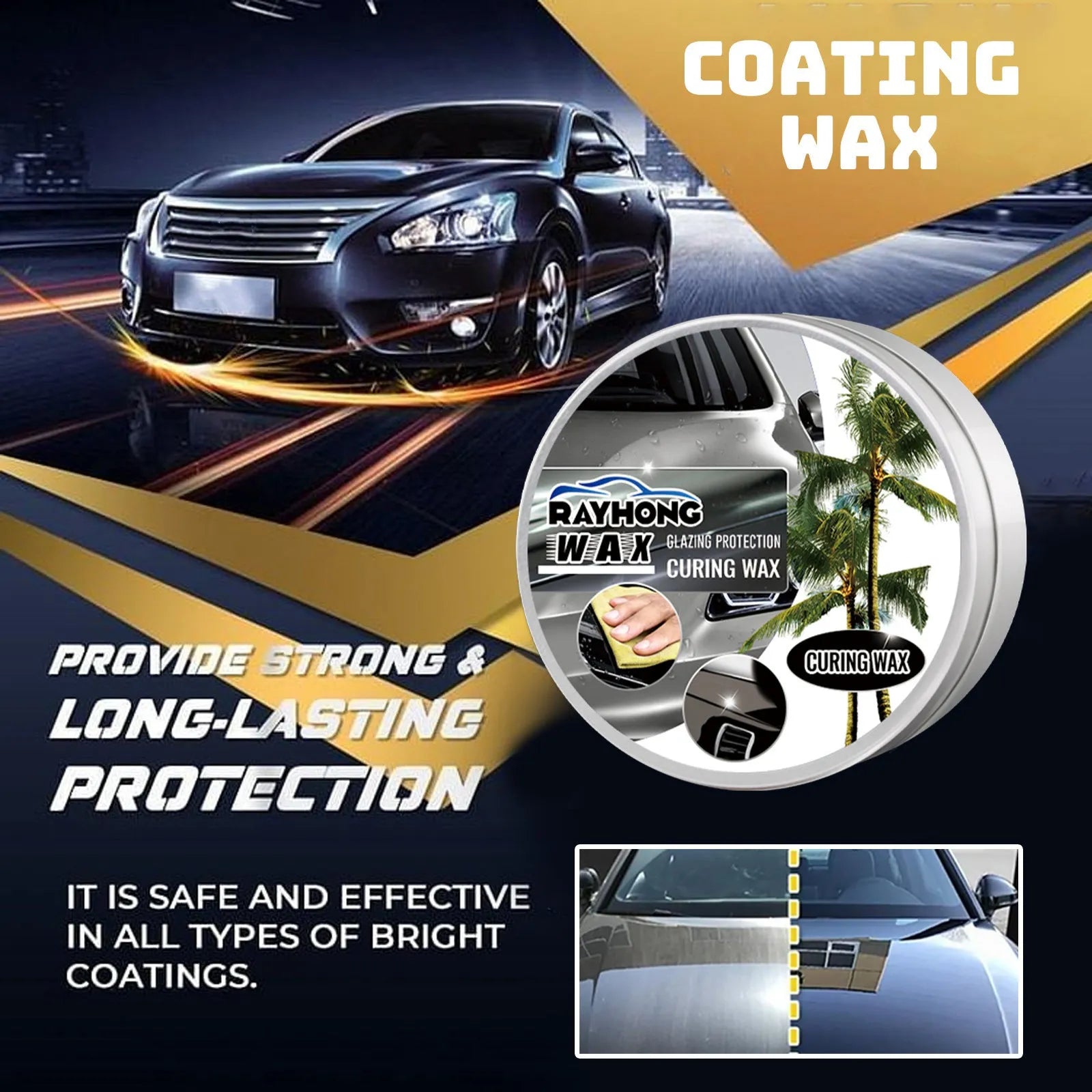 Car coating wax block and sponge applicator for automotive paint cleaning