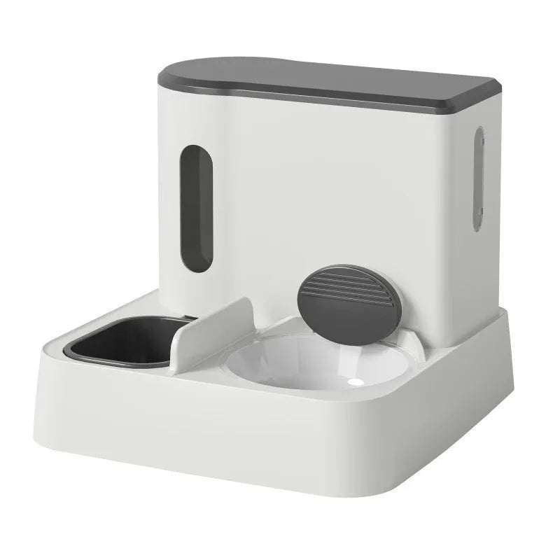 Grey cat automatic feeder with water dispenser and stainless steel bowls