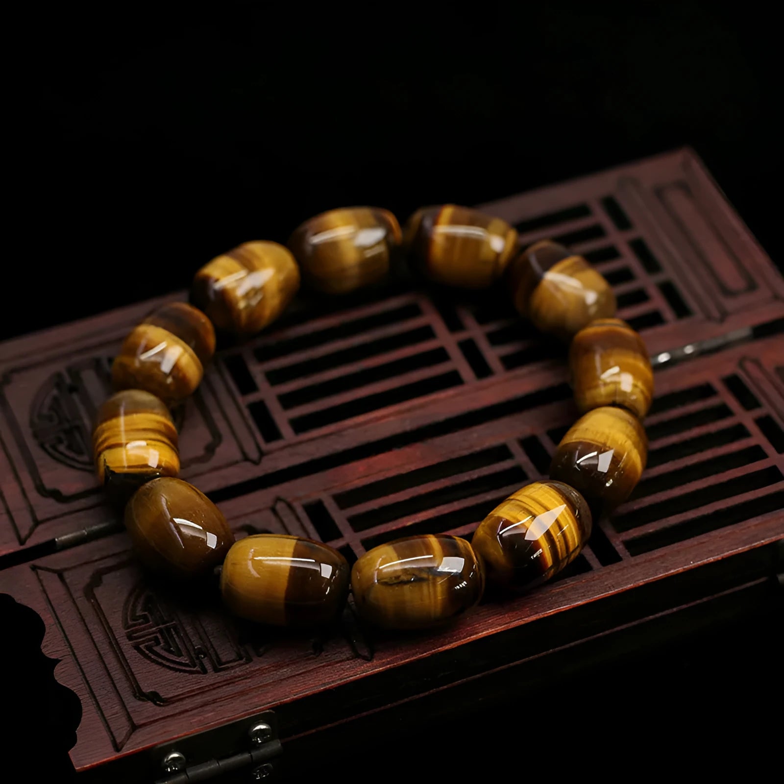 Natural yellow tiger's eye bracelet with 11mm beads in constellation pattern ethnic style