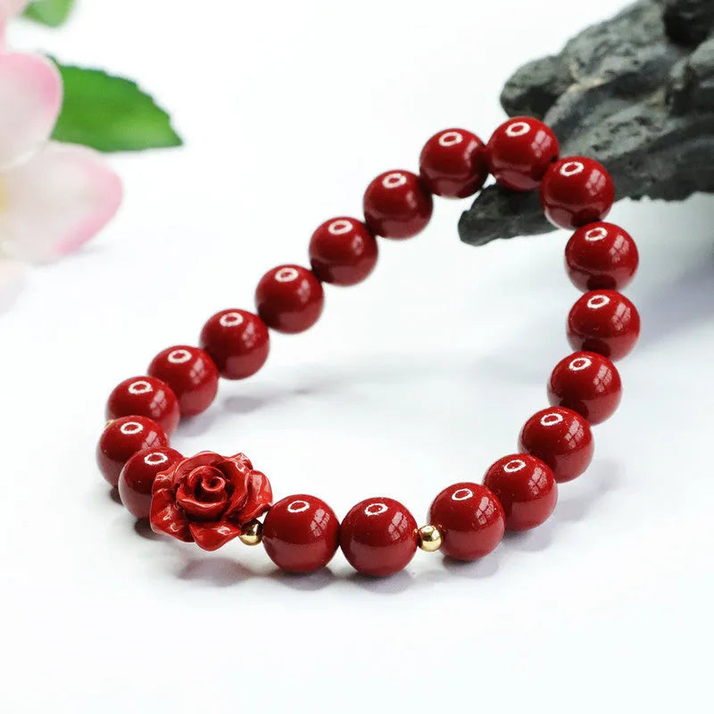 Purple gold sandstone cinnabar bracelet with 8mm rose beads in national style