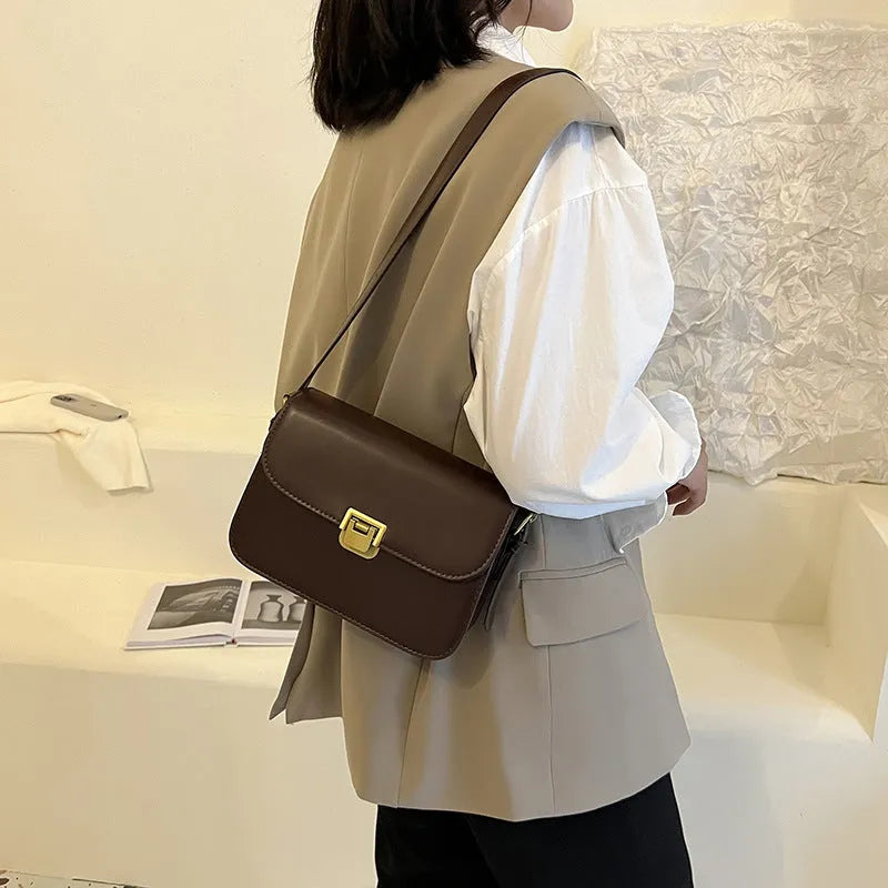 Women's soft PU leather small square bag in horizontal rectangle shape with cross-body strap
