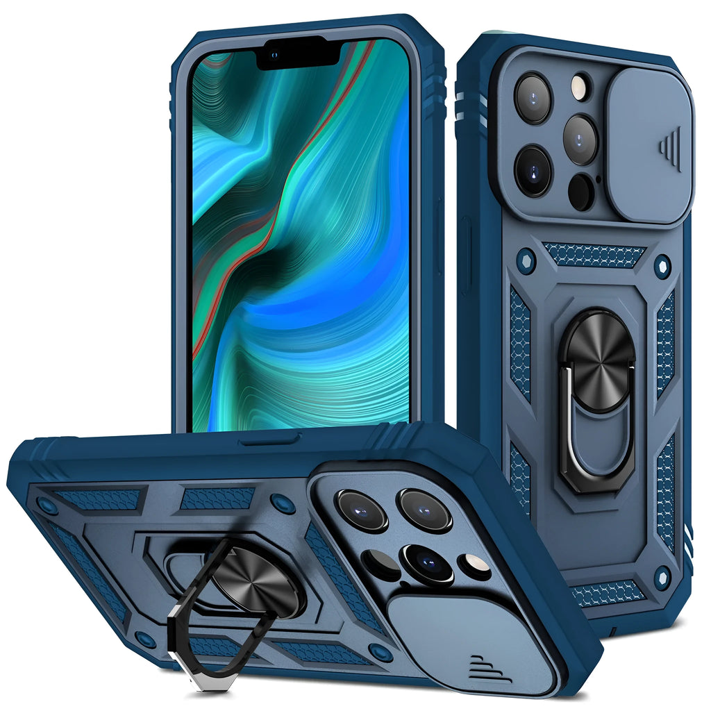 Magnetic sliding window phone case for Apple iPhone in sapphire blue and other colour options