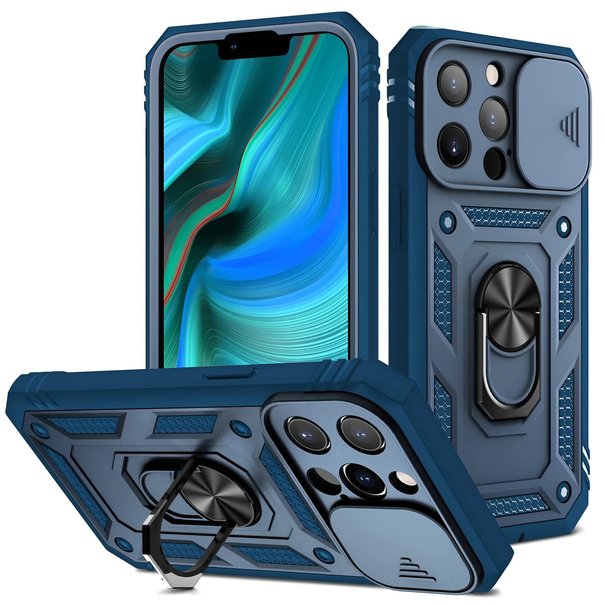 Magnetic sliding window phone case for Apple iPhone in sapphire blue and other colour options