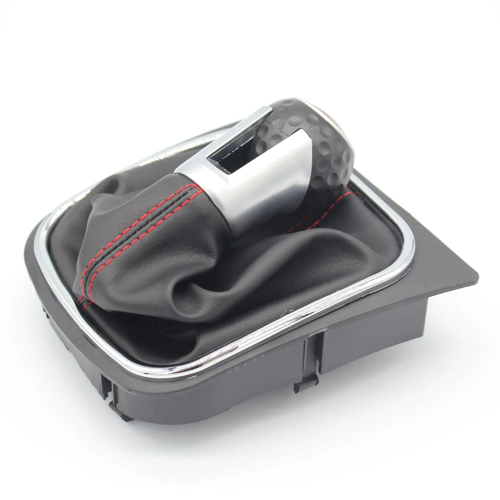 Leather gear lever handball with dust boot for Volkswagen Golf models on a car interior.