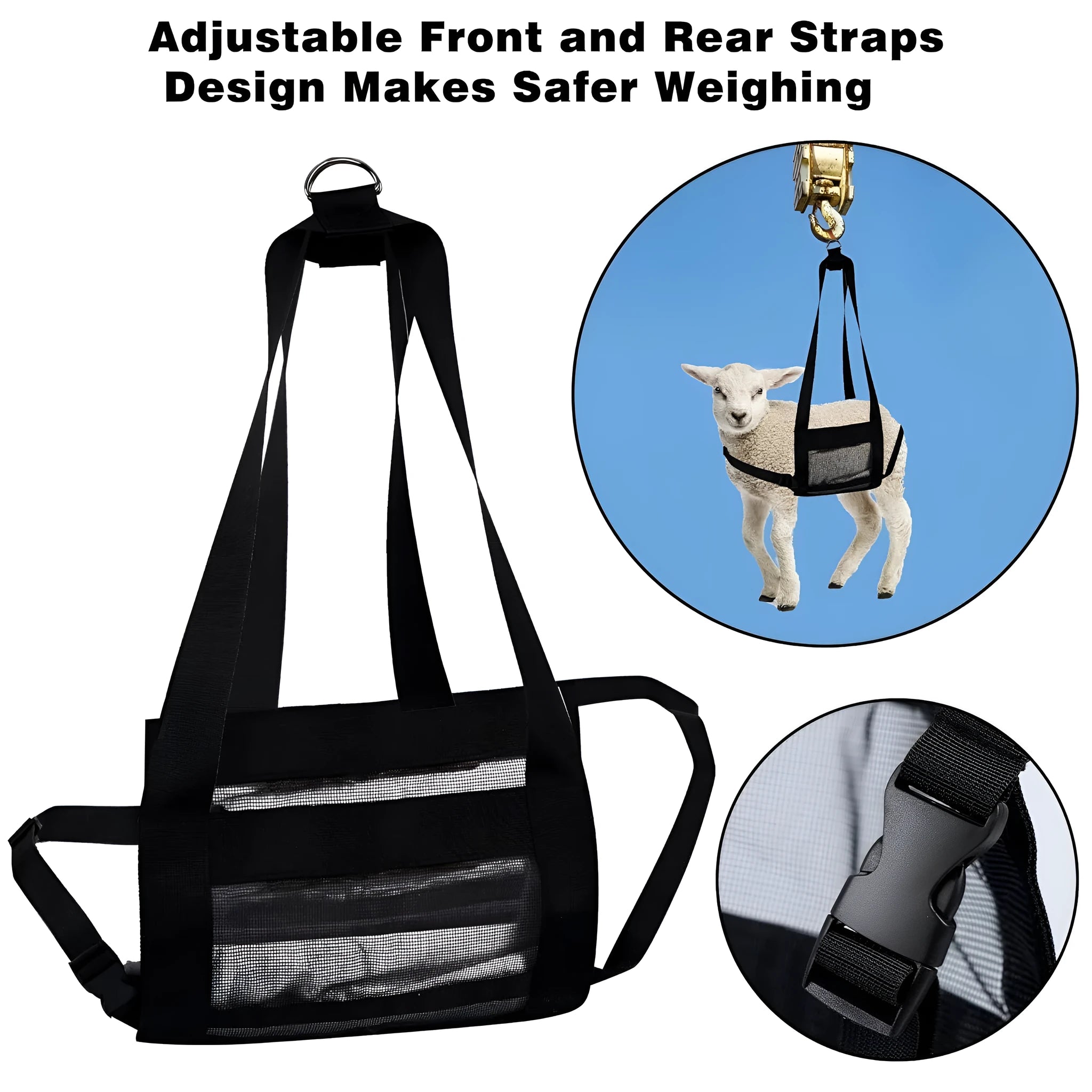 Large black sling for weighing dogs and livestock calves, dimensions 35cm by 150cm.