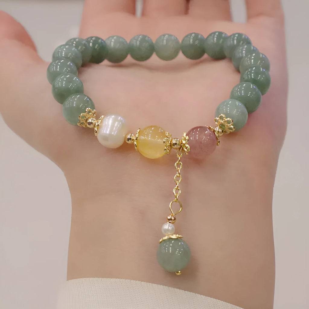 Myanmar jade beaded bracelet with geometric beads and pearl accents in Han style design