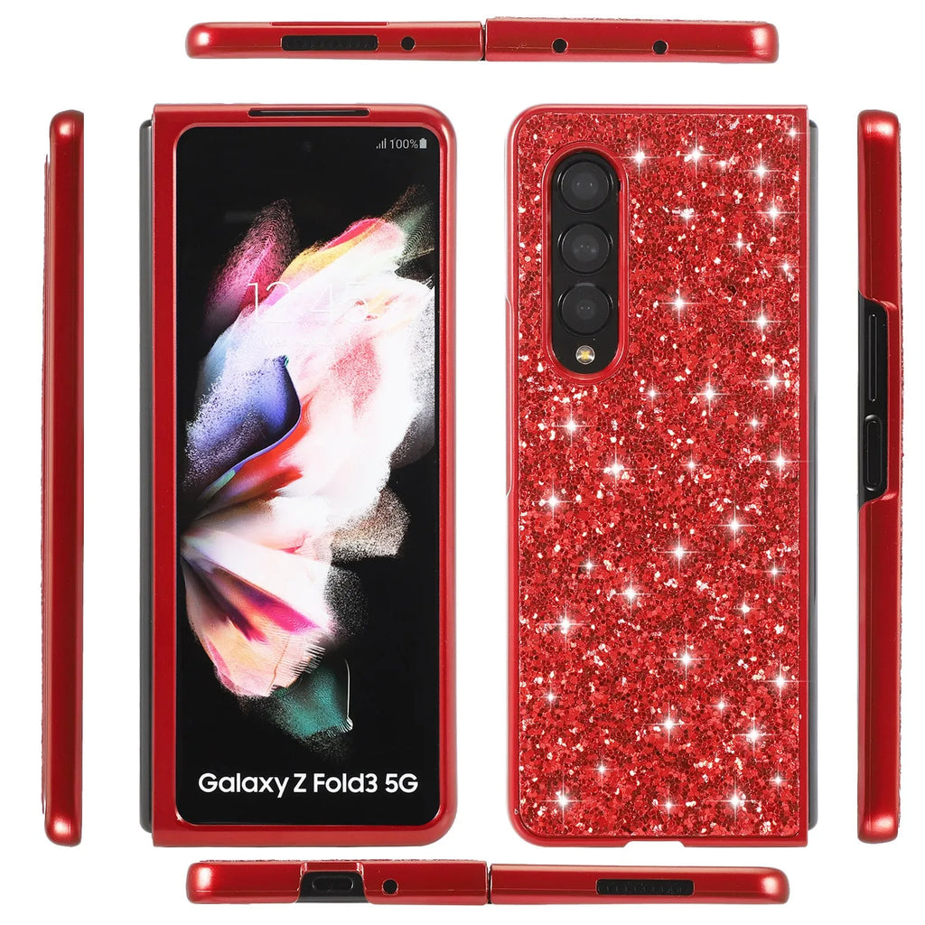 Electroplated shimmering powder sequins folding hard shell phone case for Samsung, multiple colour options, PC material