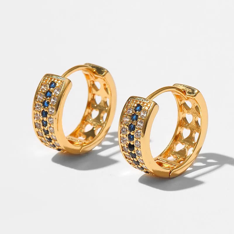 Round geometric women's earrings with gold electroplated finish on copper, colour KE1268