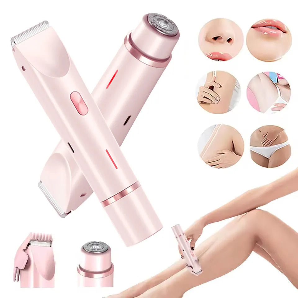 Pink women's electric hair remover with double head design for body grooming
