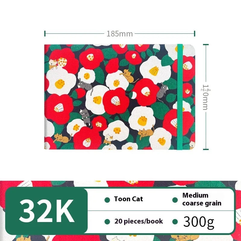 Feiluniao handmade fabric watercolour sketchbook with decorative cover, 185mm long.