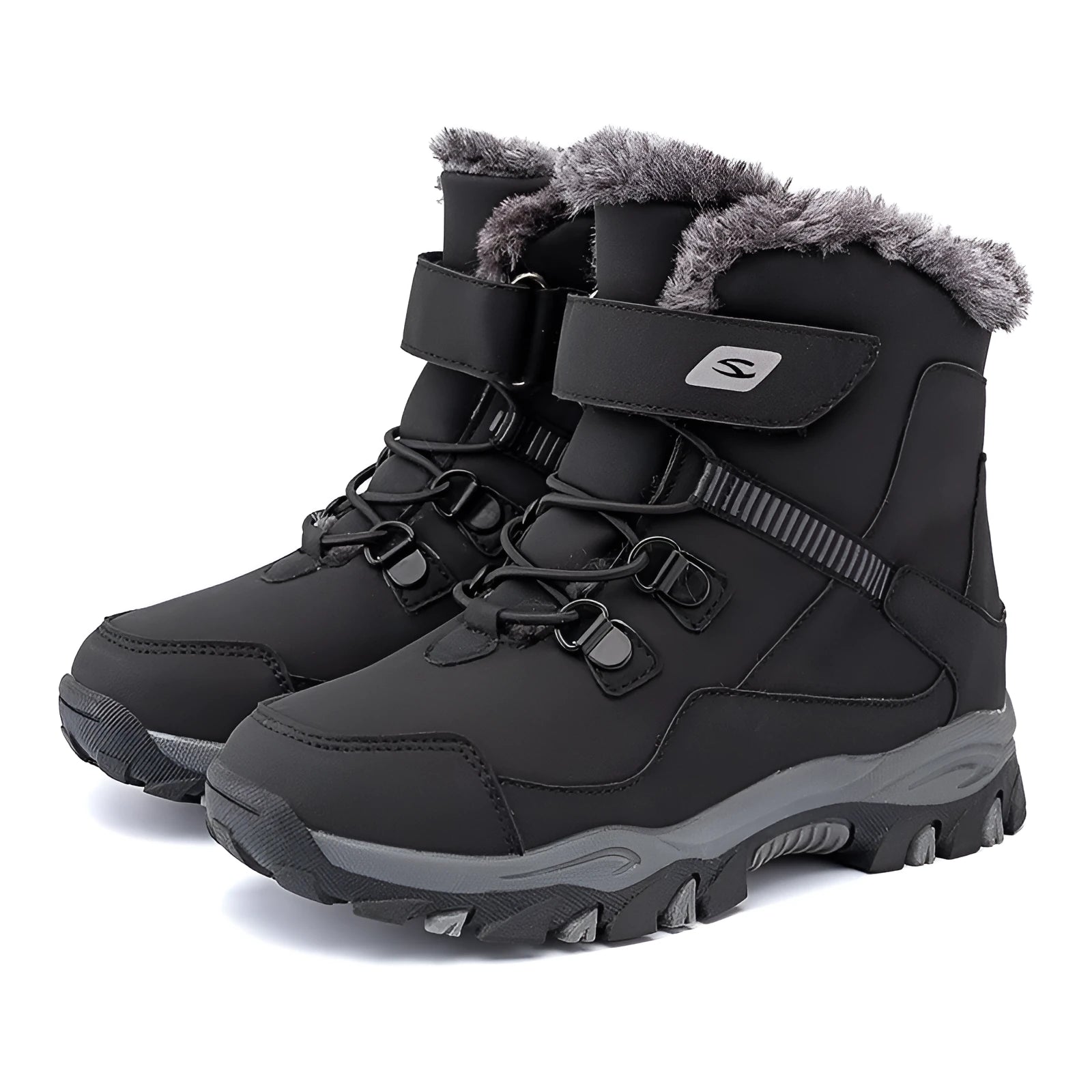 Hobby Bear children's black waterproof Martin boots with velcro buckle on a rubber sole.