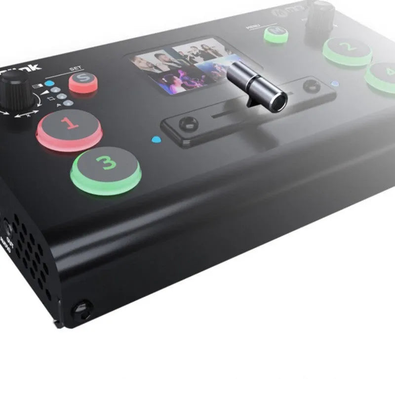 RGBLINK 4-way HDMI multi-format video switcher with TFT screen and T-Bar switch on front panel