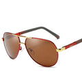 Polarized driving sunglasses with metal frame and rectangle lens in gold black colour