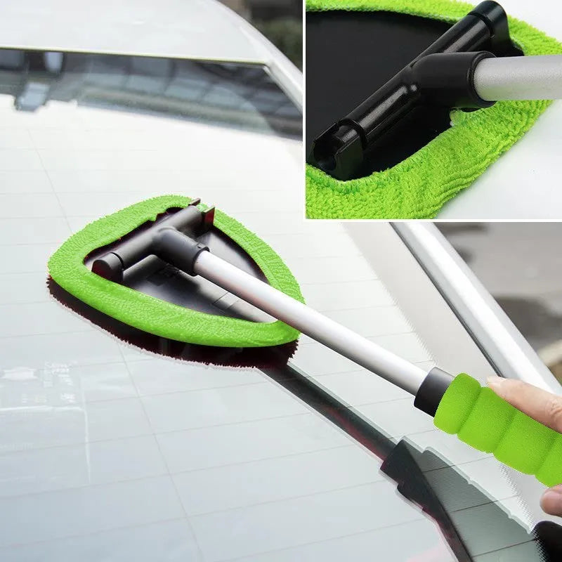 Car windshield cleaning brush with plastic bristles in green, red and blue colour options