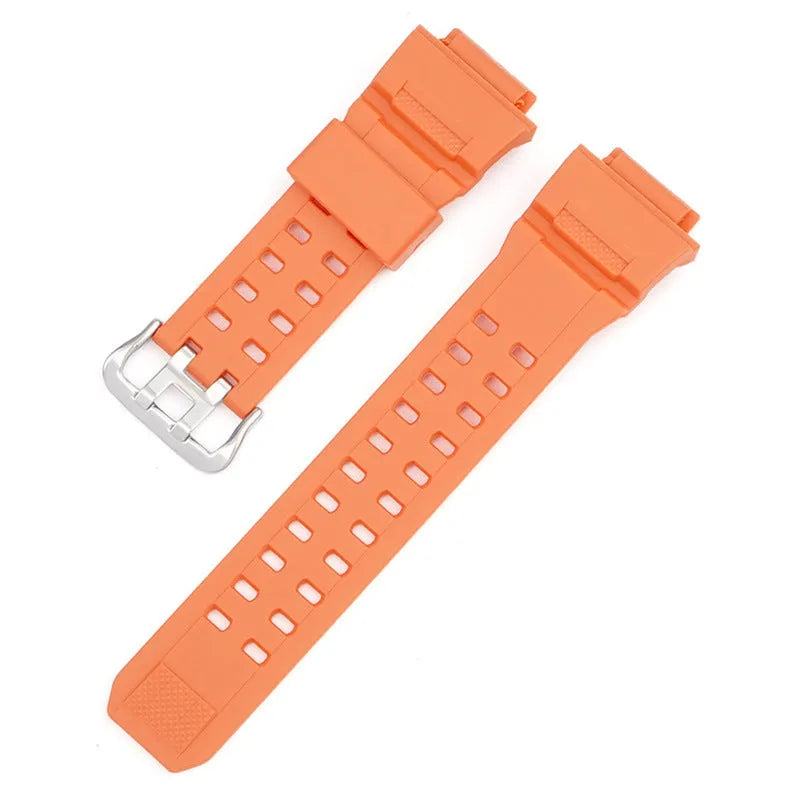 Camouflage pattern TPU watch strap with silver buckle on a grey background.