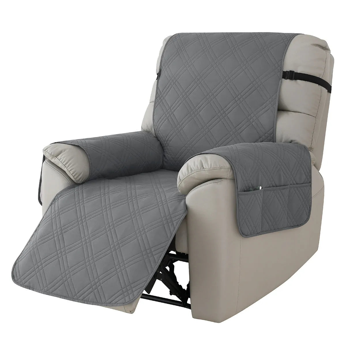 Quilted burgundy waterproof cover fitted on a Chivas massage chair sofa cushion.