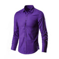 Men's slim-fit long sleeve linen shirt on a hanger, shown in a light grey colour.