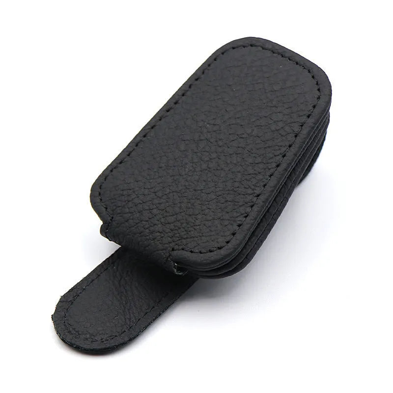 Car sun visor sunglasses holder clip in PU leather for secure storage while driving