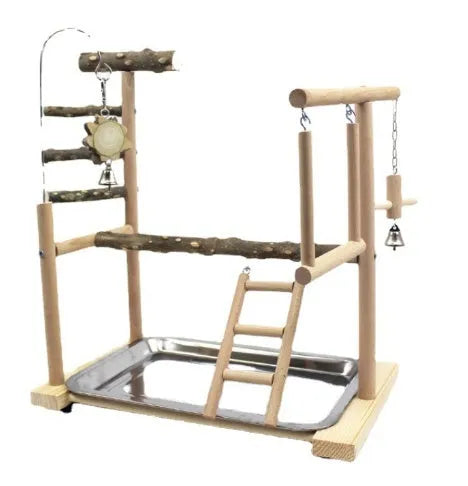 Pepper wood parrot stand pole with attached tiger skin peony toy and Xuanfeng Xiaotai bird platform.