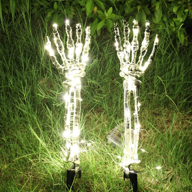 Halloween LED skeleton arm ground stake light with solar panel and battery options for outdoor decoration