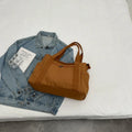 Large capacity polyester canvas shoulder tote bag with internal phone compartment in solid colour