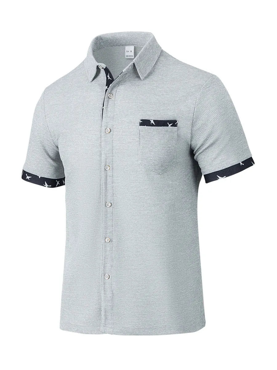 Men's loose casual floral cardigan t-shirt shirt in black polyester fibre, front view