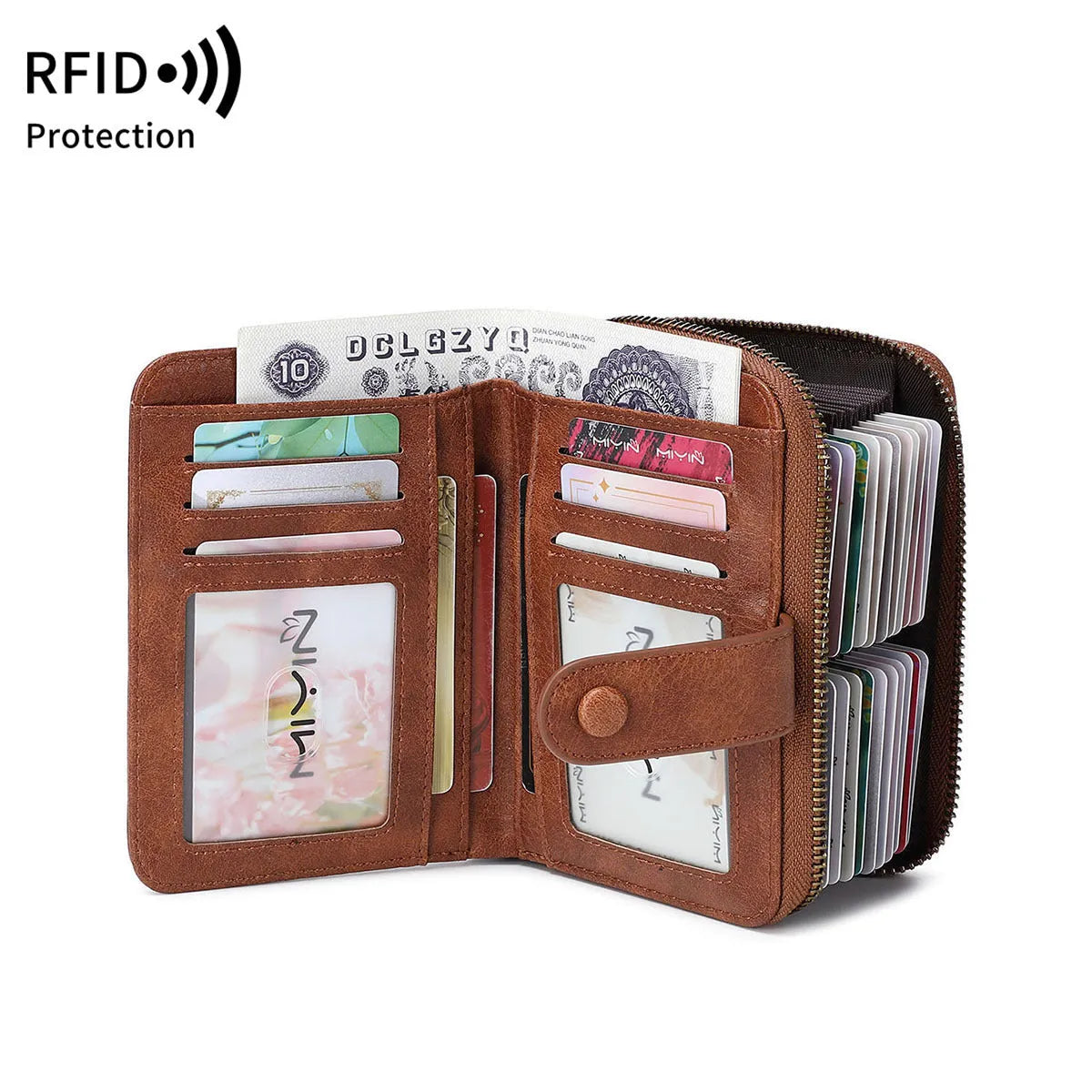 Retro small wallet with zipper closure in leopard print design showing hollow stitching details