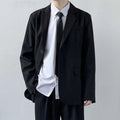 Plus size men's college style suit jacket and trousers ensemble with white shirt and tie