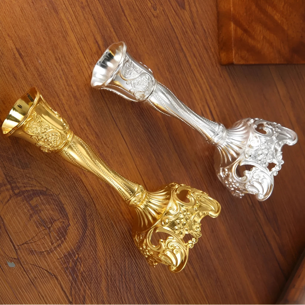 Small retro metal candlestick holder in gold or silver for wedding and candlelight dinner table decor
