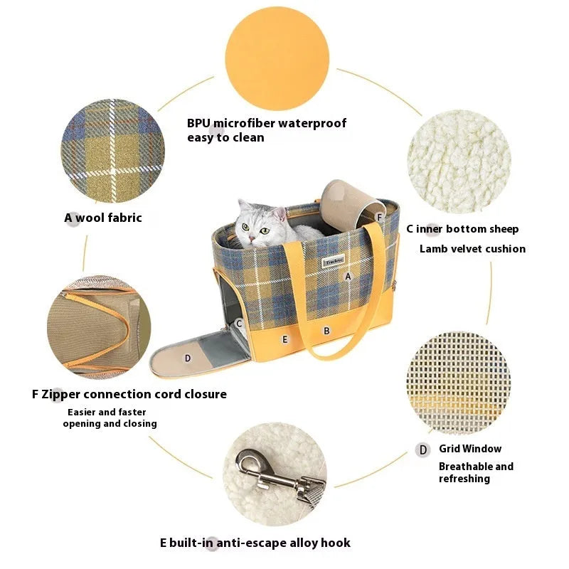 Portable pet backpack in wool PU material with space capsule design for breathable pet transport