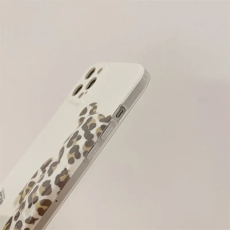 White leopard print plastic phone case back cover with IMD moulding for iPhone 13