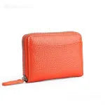 Genuine leather zipper coin storage bag in multiple colour options showing sewing line details