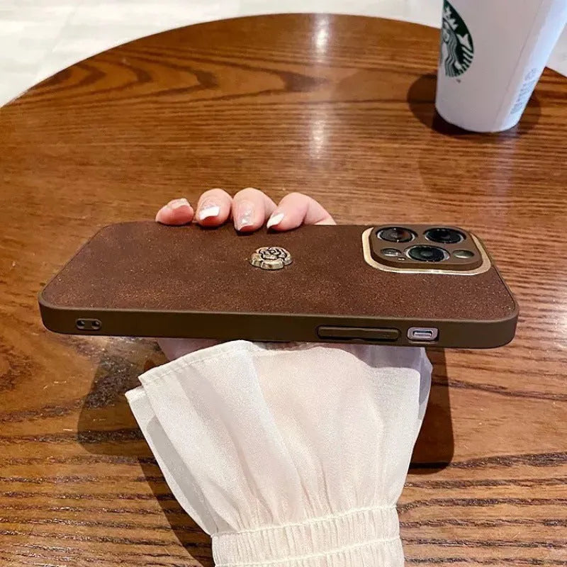 Brown frosted PC silicone phone case with anti-fall and anti-fingerprint finish for iPhone 11 to 15 series
