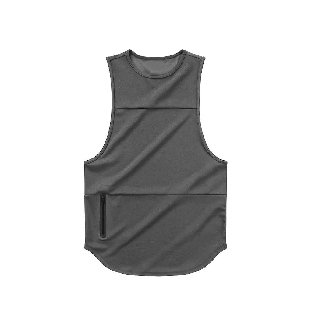 Men's quick-dry sports vest in black, cotton-polyester blend, summer fitness top