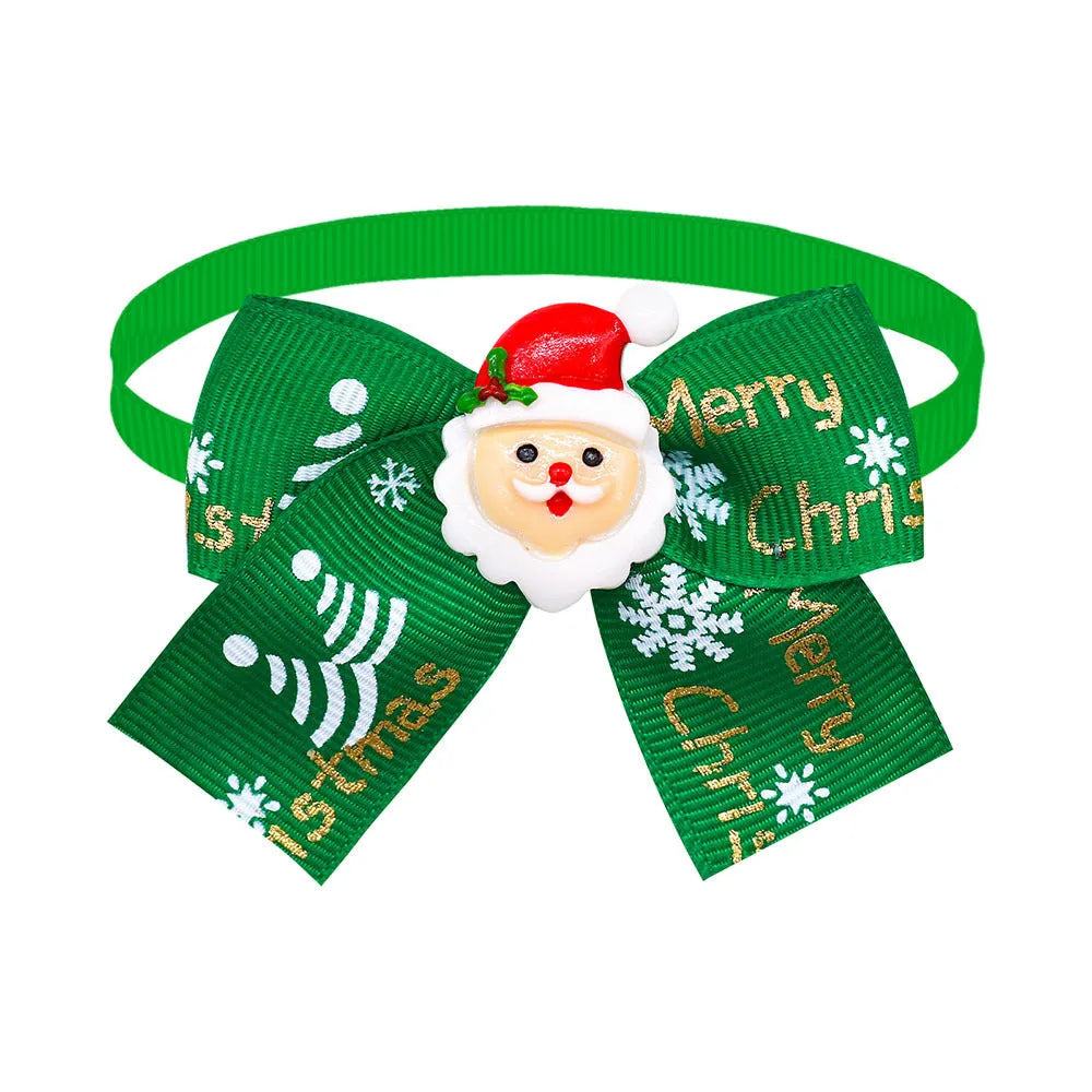 Christmas pet bow tie accessories for dogs and cats in red and green patterns