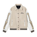 Women's cotton woolen jacket with embroidered stickers bone design in apricot colour