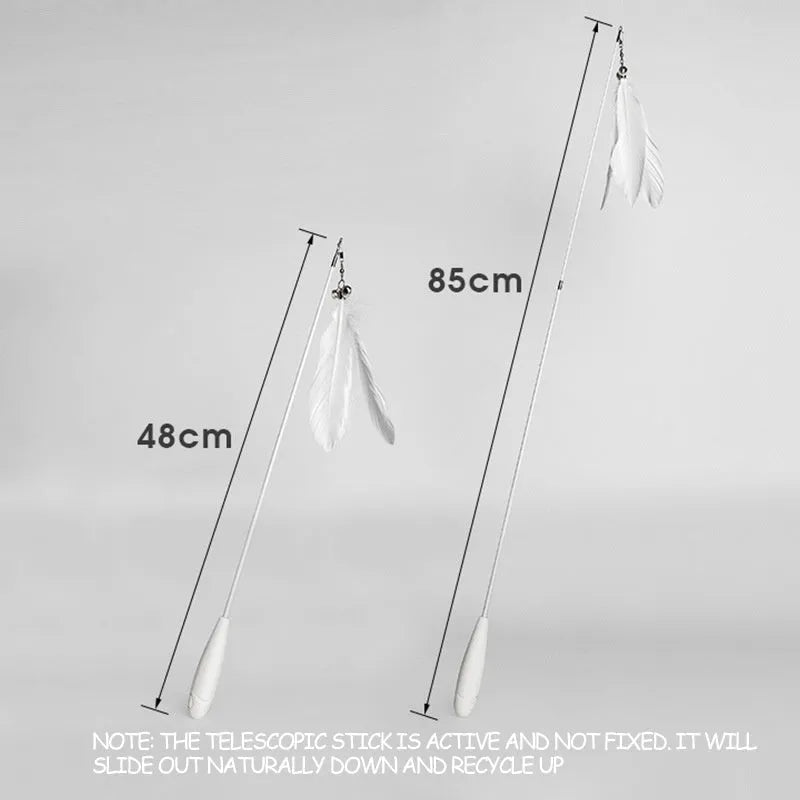 Telescopic cat fishing rod toy with feather teaser and bell, extended to 80cm