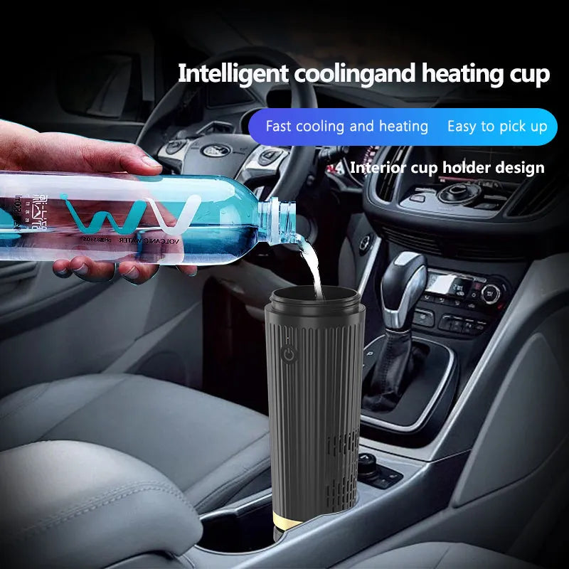 Black 36W car-mounted smart heating and cooling cup with 12V plug, size 111x96x235mm