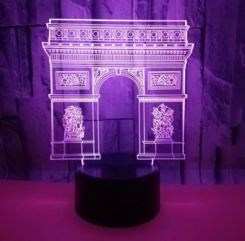 Triumphal Arch 3D night light showing Acrylic panel on black ABS base with touch control