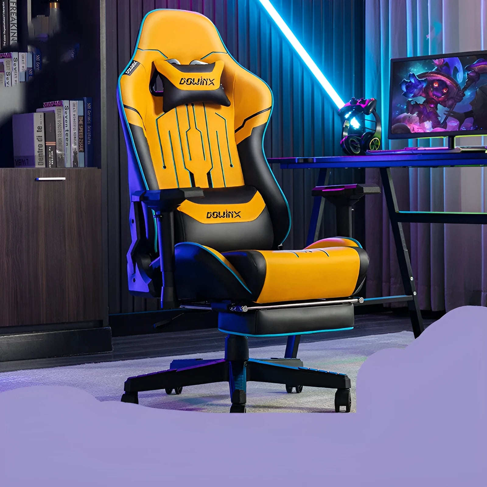 Dowinx LS-6010 gaming chair with 4D armrests in black leather fabric