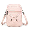 Soft PU leather retro mobile phone bag with square vertical design and weaving rivet details