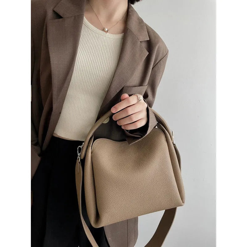 Women's grey corduroy shoulder messenger bag with PU lining, 24x10x17cm, on a plain background
