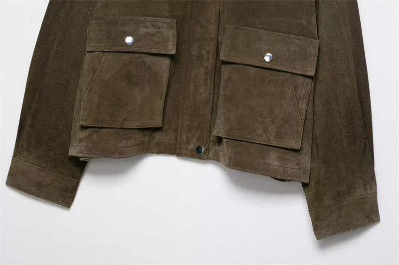 Ladies' PU fabric jacket in regular fit with Japanese Korean casual styling